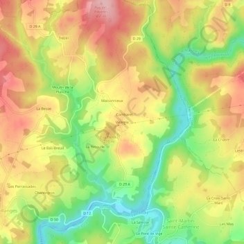 Virareix topographic map, elevation, terrain