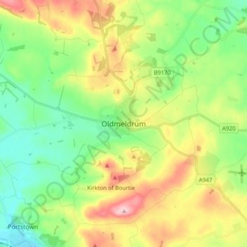 Oldmeldrum topographic map, elevation, terrain