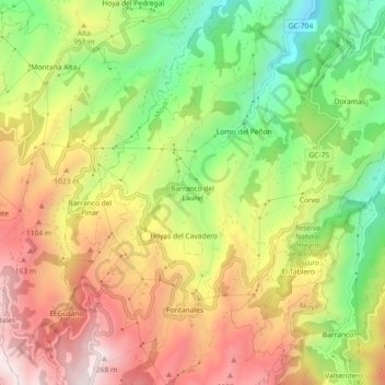Barranco del Laurel topographic map, elevation, terrain