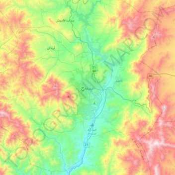Sanandaj topographic map, elevation, terrain
