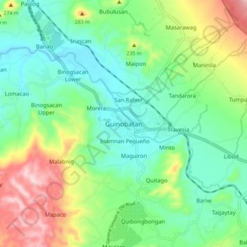 Guinobatan topographic map, elevation, terrain