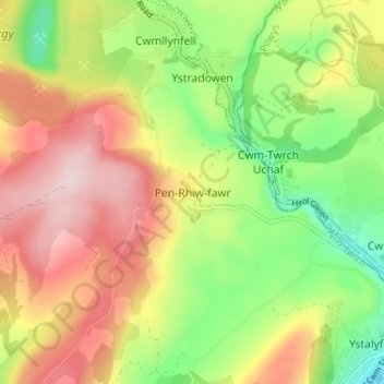 Pen-Rhiw-fawr topographic map, elevation, terrain
