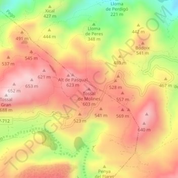 Tossal de Molines topographic map, elevation, terrain