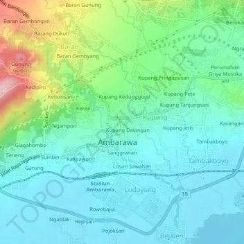Kupang Tengah topographic map, elevation, terrain