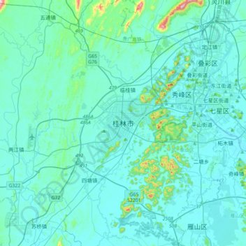 Guilin topographic map, elevation, terrain