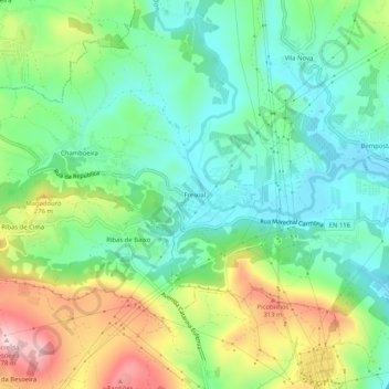 Freixial topographic map, elevation, terrain