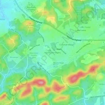 Mooreland Heights topographic map, elevation, terrain
