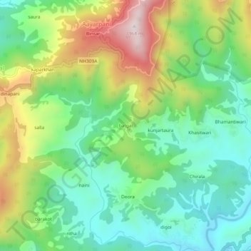 batgal topographic map, elevation, terrain