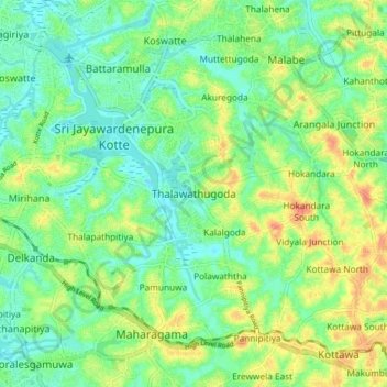Thalawathugoda topographic map, elevation, terrain