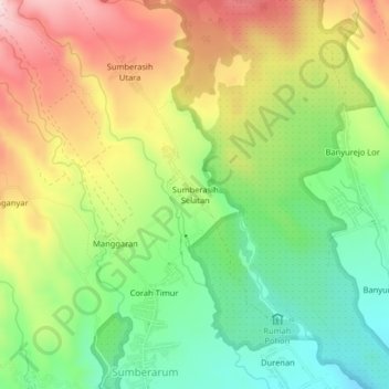 Sumberasih Selatan topographic map, elevation, terrain