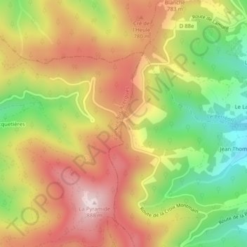 Croix Montmain topographic map, elevation, terrain