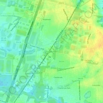Prospect Plains topographic map, elevation, terrain