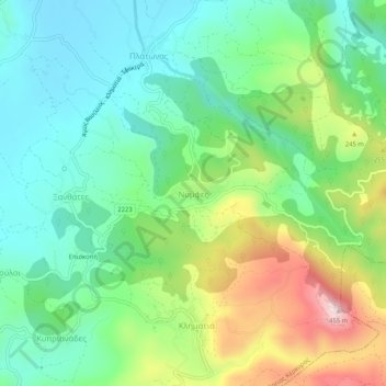 Nymphes topographic map, elevation, terrain