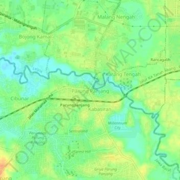 Parung Panjang topographic map, elevation, terrain