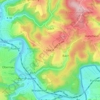 Hurst topographic map, elevation, terrain