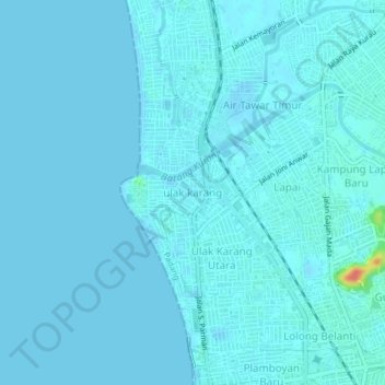 ulak karang topographic map, elevation, terrain