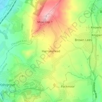 Harriseahead topographic map, elevation, terrain