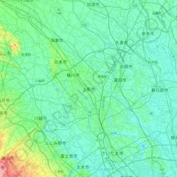 Ageo topographic map, elevation, terrain