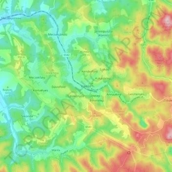 Komló topographic map, elevation, terrain