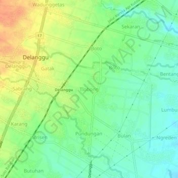 Tlobong topographic map, elevation, terrain