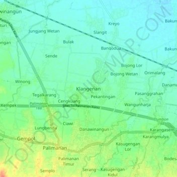 Klangenan topographic map, elevation, terrain