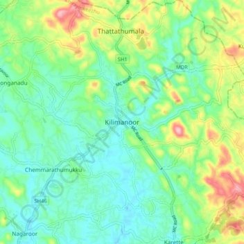 Kilimanoor topographic map, elevation, terrain