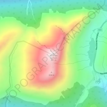 Beinn an Lochain topographic map, elevation, terrain