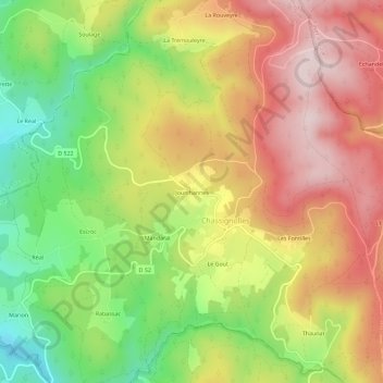 Jourchannes topographic map, elevation, terrain
