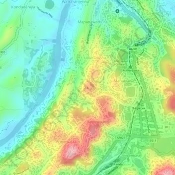 Asgiriya topographic map, elevation, terrain