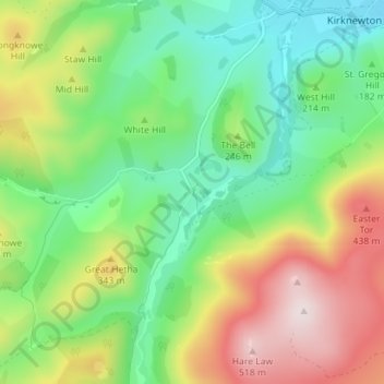 Hethpool topographic map, elevation, terrain