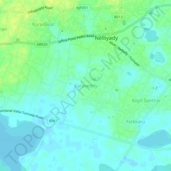 Karaveddy topographic map, elevation, terrain
