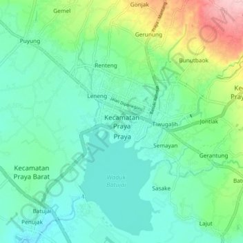 Kecamatan Praya topographic map, elevation, terrain