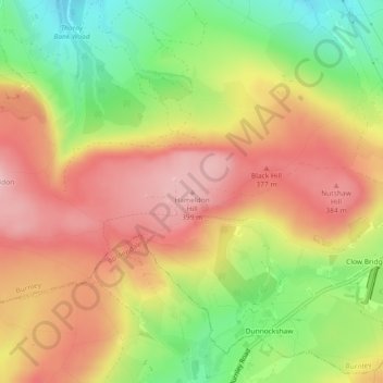 Hameldon Hill topographic map, elevation, terrain