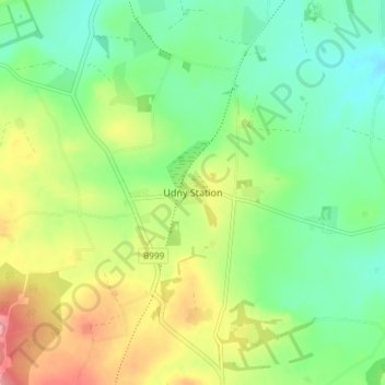 Udny Station topographic map, elevation, terrain