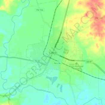 Cuero topographic map, elevation, terrain