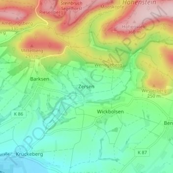 Zersen topographic map, elevation, terrain