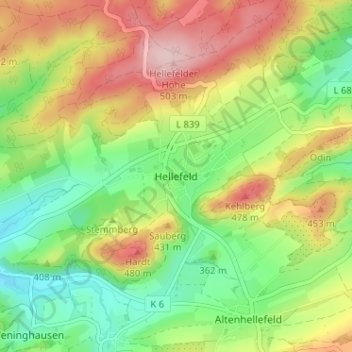 Hellefeld topographic map, elevation, terrain