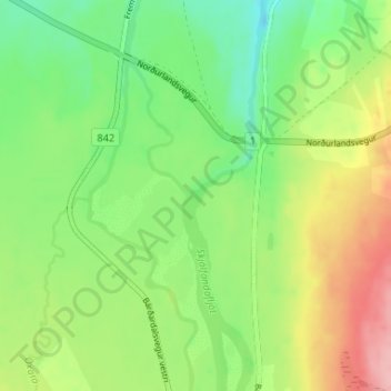 Godafoss Waterfall topographic map, elevation, terrain