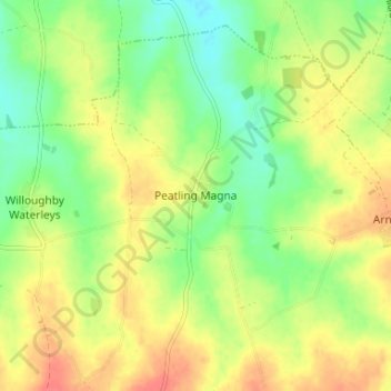 Peatling Magna topographic map, elevation, terrain