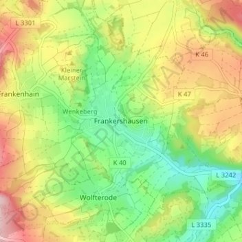 Frankershausen topographic map, elevation, terrain