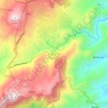 Malubog topographic map, elevation, terrain