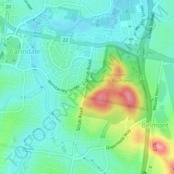 Belmont Hills Reserve topographic map, elevation, terrain