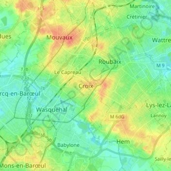 Croix topographic map, elevation, terrain