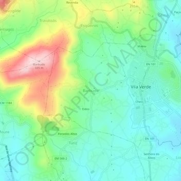 Barbudo topographic map, elevation, terrain