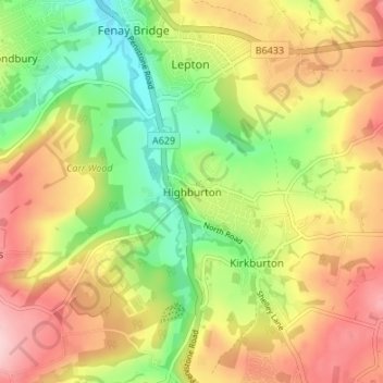 Highburton topographic map, elevation, terrain