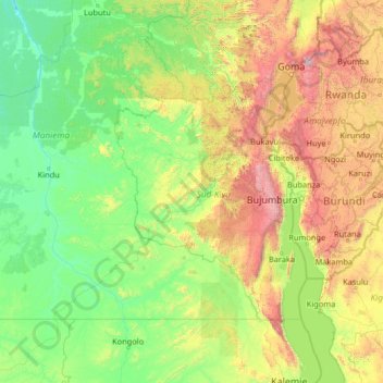 South Kivu topographic map, elevation, terrain