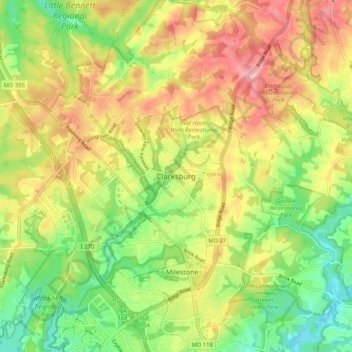 Clarksburg topographic map, elevation, terrain