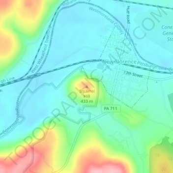 Squirrel Hill topographic map, elevation, terrain