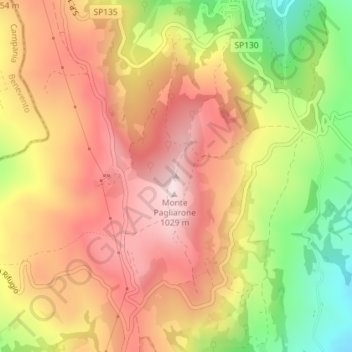Monte Pagliarone topographic map, elevation, terrain