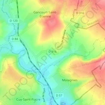 Bouricourt topographic map, elevation, terrain